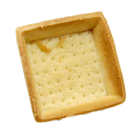 Desserttaartjes, vierkant, 7x7 cm, H 1,8 cm, licht, kruimeldeeg, 3,46 kg, 120 stuks