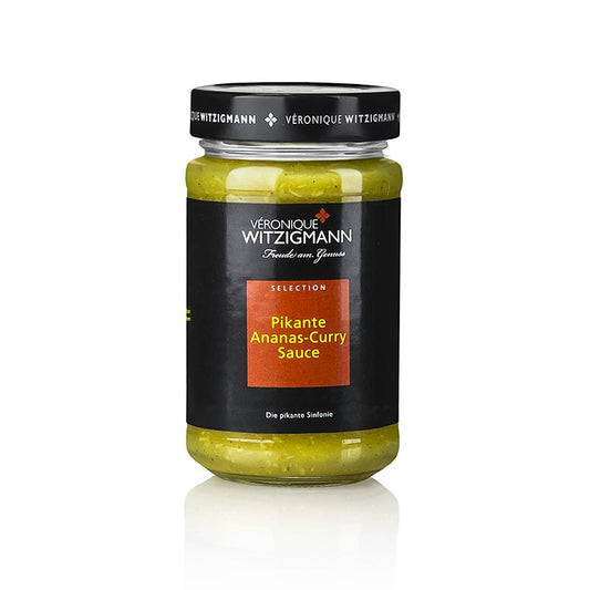 Pikante ananas kerriesaus, 225 ml, een heerlijke saus met pittige ananas en kerriesmaak voor bij diverse gerechten