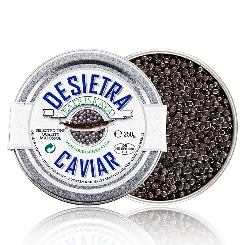 Premium Desietra Baeriskaya kaviaar (Acipenser baerii) from sustainable aquaculture in Germany, 250g