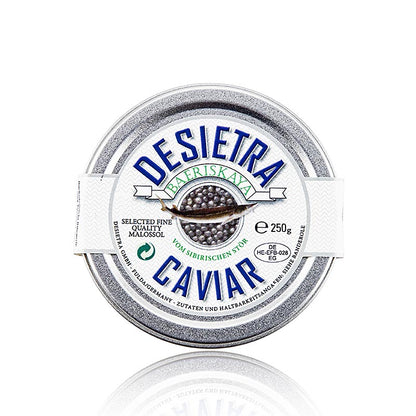 Premium quality Desietra Baeriskaya kaviaar (Acipenser baerii) sourced from sustainable aquaculture in Germany, 250 g