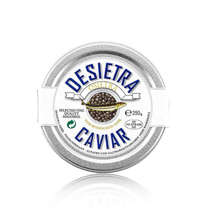 Premium Osietra caviar from Acipenser gueldenstaedtii, sustainably produced in Germany, 250 g
