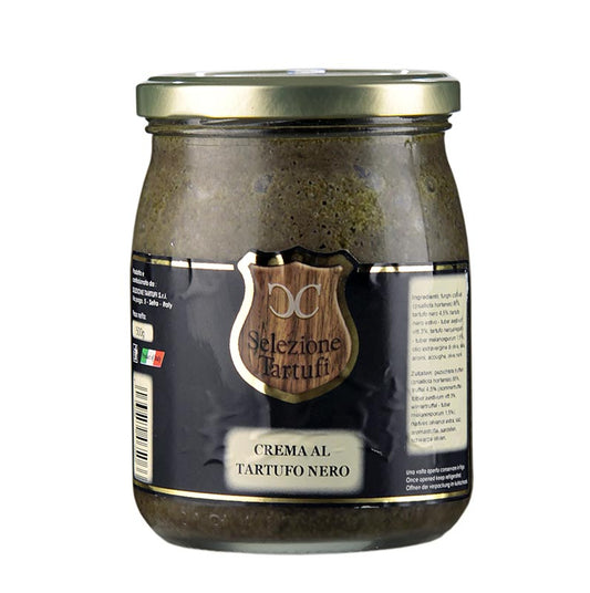 Truffelsaus gemaakt met zomer- en wintertruffels en olijven, in een verpakking van 500 g