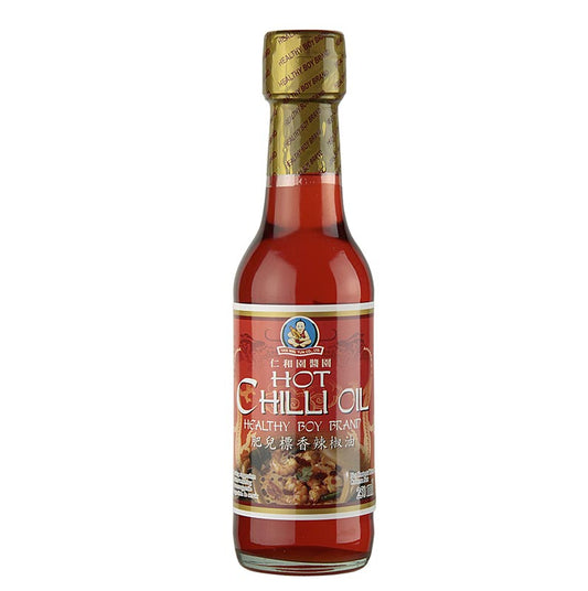 Chili-olie, op smaak gebracht met sojasaus en garnalen, Healthy Boy, 250 ml