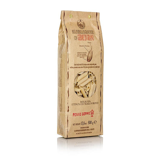 Morelli 1860 Penne, Germe di Grano, met tarwekiemen, 500 g - ambachtelijke Italiaanse pasta gemaakt van harde tarwe met toegevoegde tarwekiemen voor een heerlijke en voedzame maaltijd, verkrijgbaar in een verpakking van 500 gram