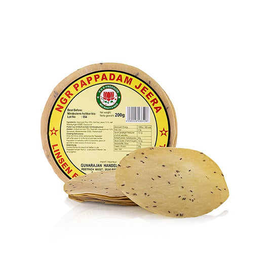 Pappadums, gekruid met komijn, ca. ø 15 cm, 200 g, 15 stuks