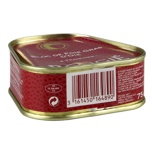 Ganzenlever blok, foie gras, trapeze, semi-geconserveerd, rougié, 75 g, a luxurious gourmet delicacy made from semi-preserved goose liver