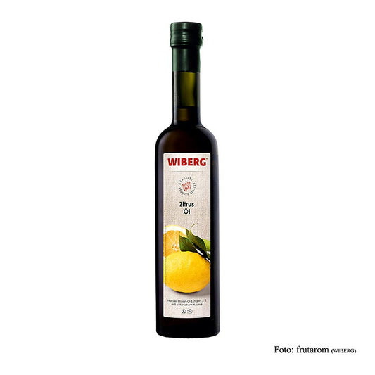 500 ml fles Wiberg citrusolie, koudgeperst, extra vierge olijfolie met verfrissende citrussmaak