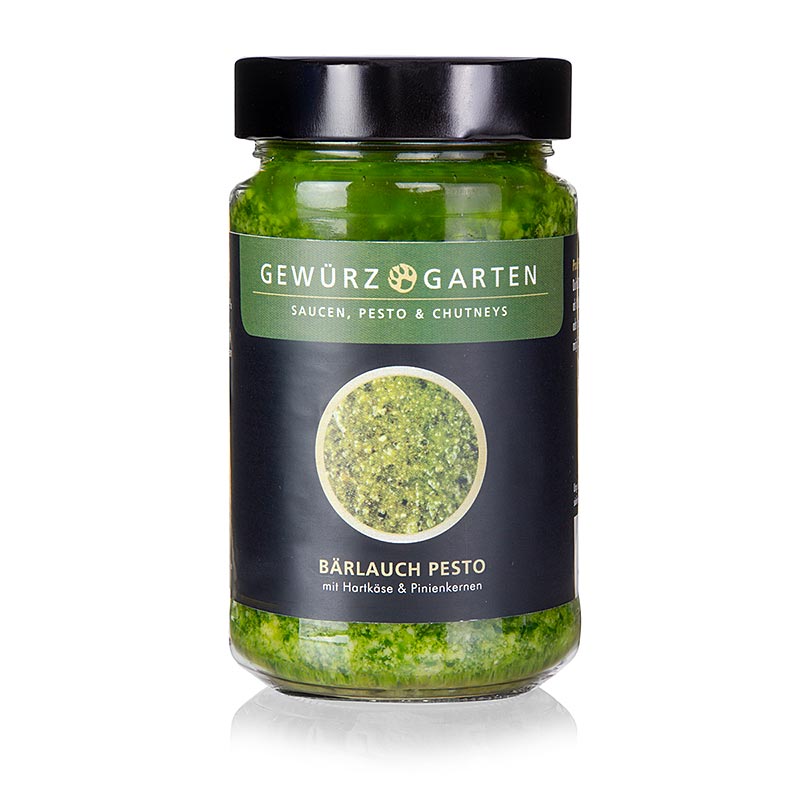 Afbeelding van Gewürzgarten wilde knoflookpesto, met pijnboompitten, Grana Padano en zeezout, 225 ml, perfect voor pasta, brood en diverse gerechten met intense smaak van wilde knoflook, romige kaas en nootachtige pijnboompitten