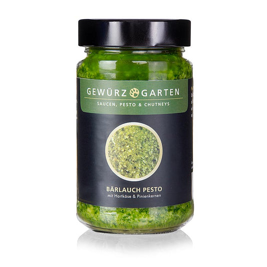 Afbeelding van Gewürzgarten wilde knoflookpesto, met pijnboompitten, Grana Padano en zeezout, 225 ml, perfect voor pasta, brood en diverse gerechten met intense smaak van wilde knoflook, romige kaas en nootachtige pijnboompitten
