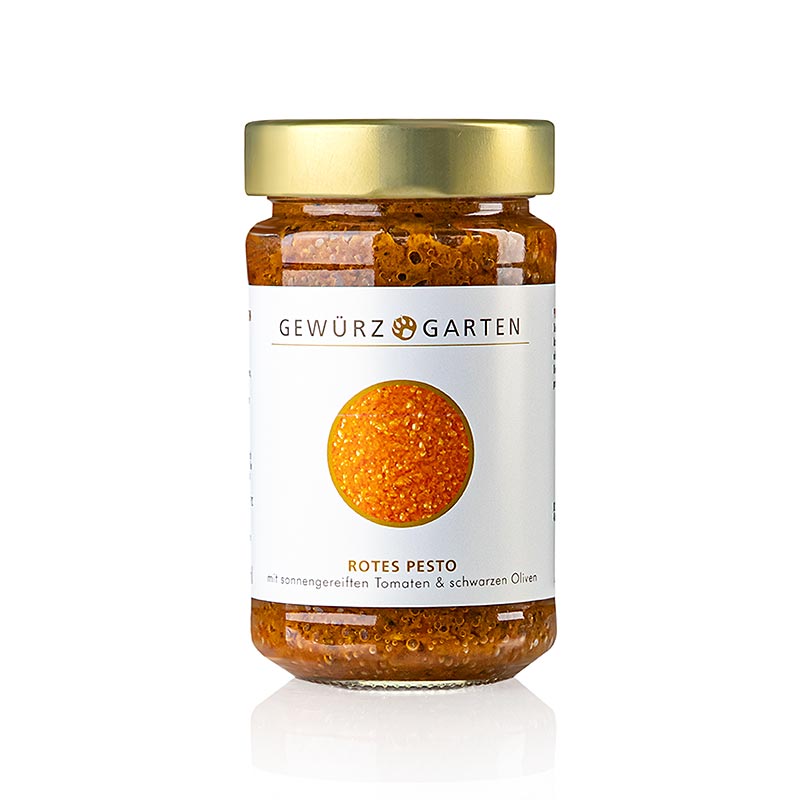 Gewürzgarten Rode pesto, met zongerijpte tomaten en zwarte olijven, 225 ml