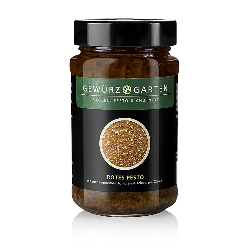 Gewürzgarten rode pesto, gemaakt met zongerijpte tomaten en zwarte olijven, 225 ml, perfect voor het toevoegen van smaak aan pasta, salades en meer