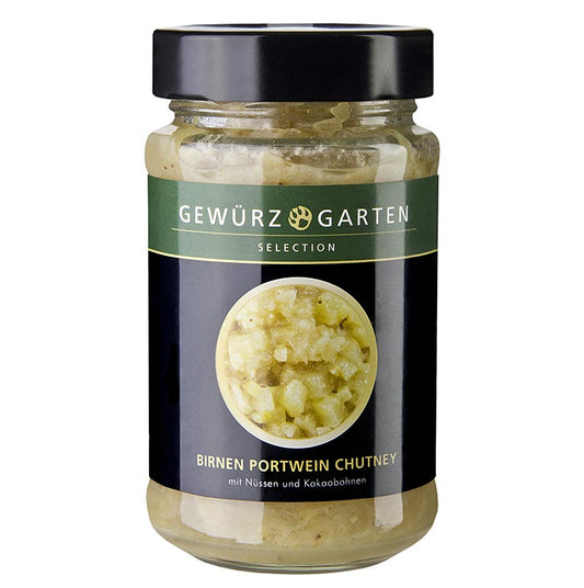 Potje Gewürzgarten perenportchutney, gevuld met noten, gember en cacaobonen, 225 ml