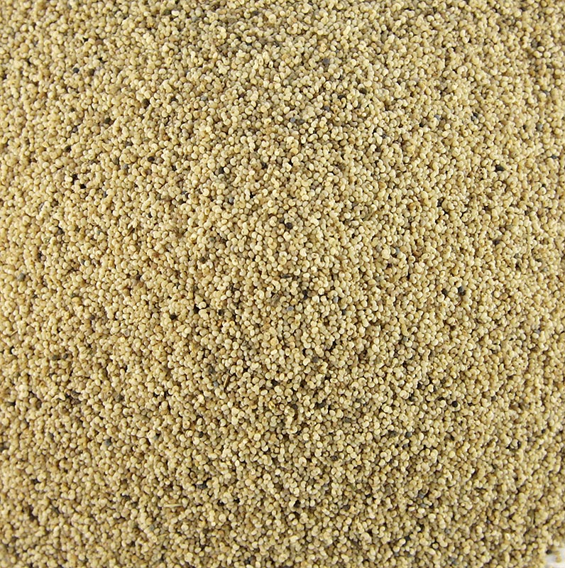Verpakte zak van 1 kg hele witte maanzaadjes, perfect voor gebruik in diverse gerechten en bakproducten