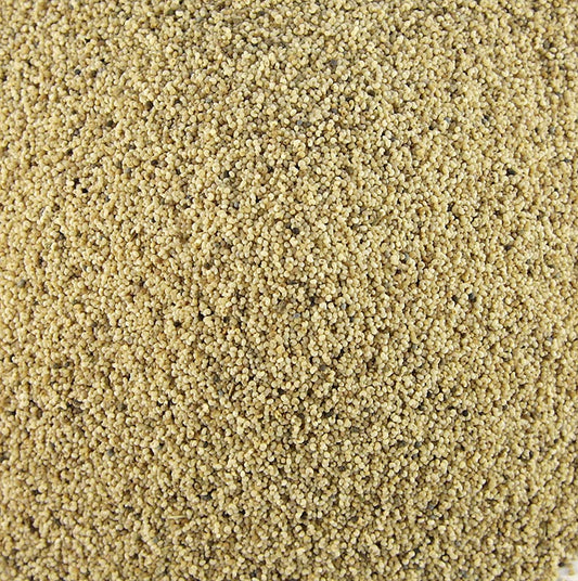 Verpakte zak van 1 kg hele witte maanzaadjes, perfect voor gebruik in diverse gerechten en bakproducten