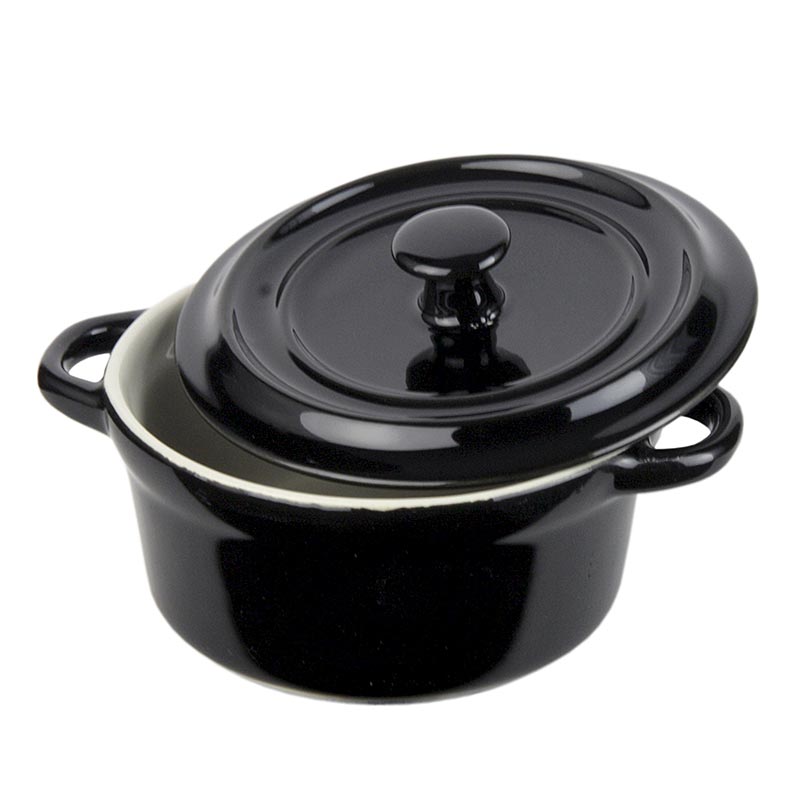 Keramische cocotte, zwart, met deksel, 250 ml, ø 10,5 cm, 5 cm hoog, 1 stuk