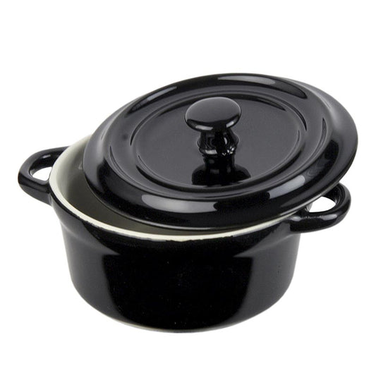 Keramische cocotte, zwart, met deksel, 250 ml, ø 10,5 cm, 5 cm hoog, 1 stuk