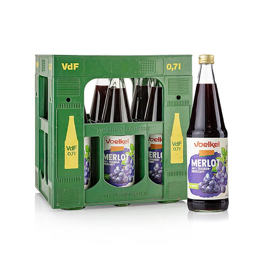 Voelkel - Merlot-druivensap, donker, 100 % versgeperst sap, BIO, 4,2 l, 6 x 700 ml