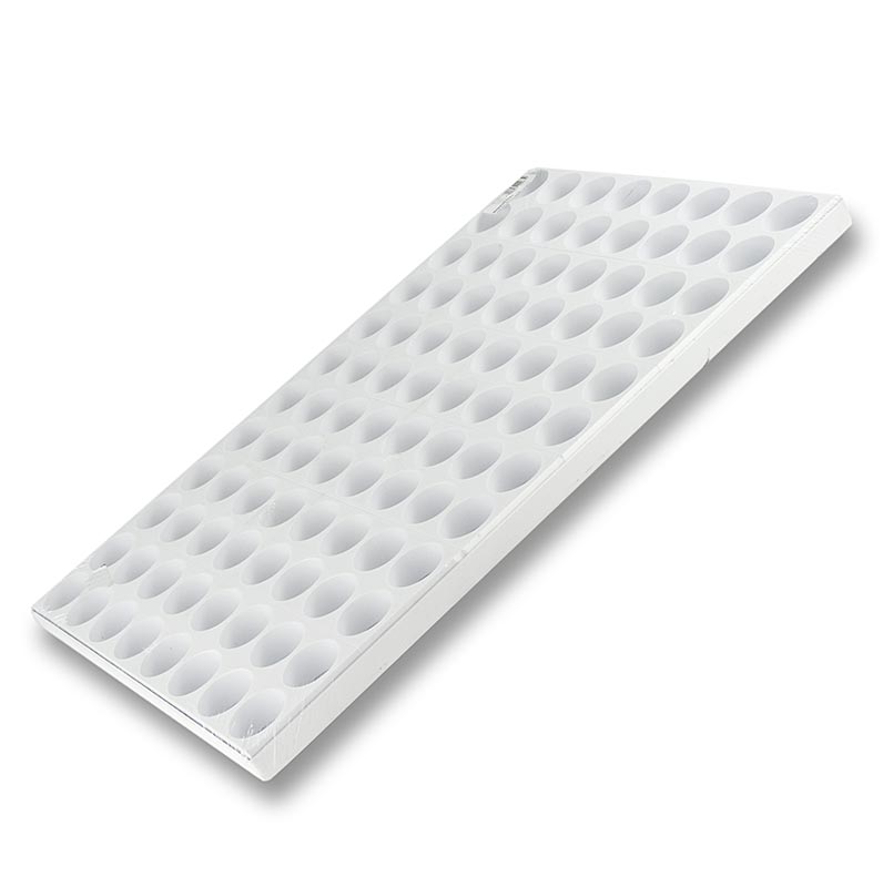 Veelvormige plastic tray voor 96 mini taartjes met een diameter van 40 mm, afmetingen 40x60 cm, geschikt voor het presenteren van heerlijke petits fours