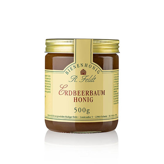Aardbeiboomhoning, licht amberkleurig, bitterzoet, 500 g