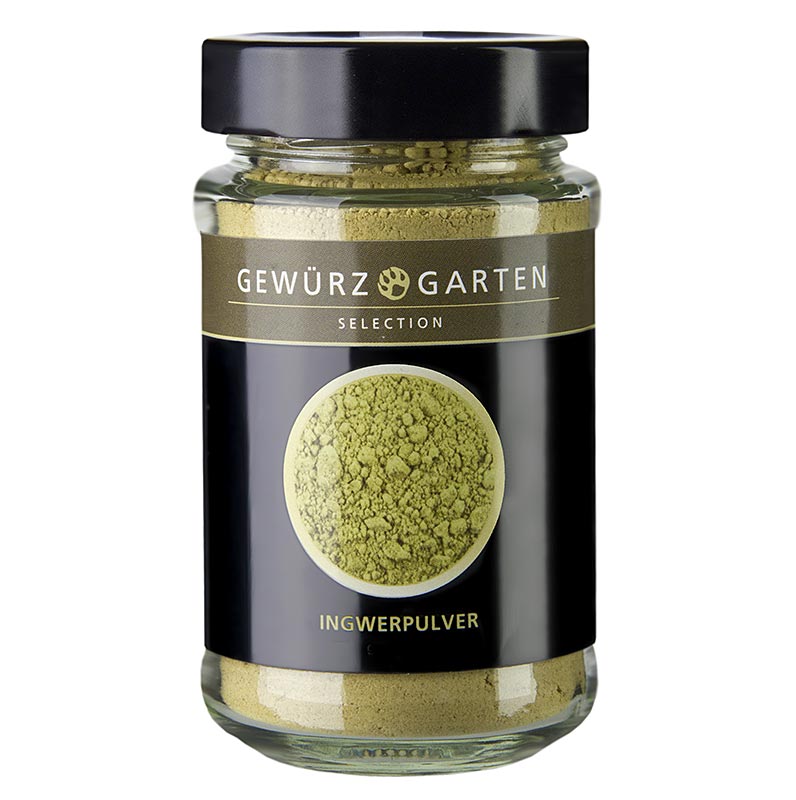 Gedroogd en gemalen gemberpoeder van Gewürzgarten, verpakt in een 90 g verpakking