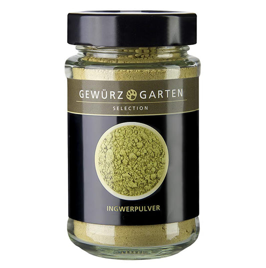 Gedroogd en gemalen gemberpoeder van Gewürzgarten, verpakt in een 90 g verpakking