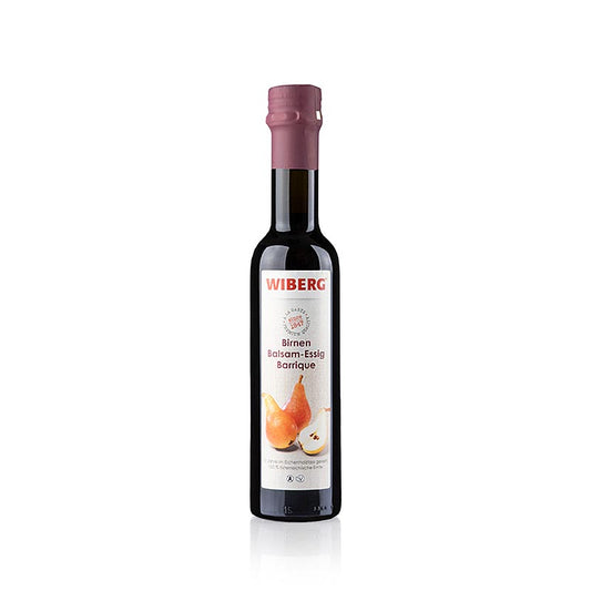 Wiberg Exquisite peer balsamico azijn, 5% zuurgraad, 10 jaar gerijpt op eikenhouten vaten, 250 ml - Een heerlijke en ambachtelijke balsamico azijn met een milde zuurgraad, perfect gerijpt op eikenhouten vaten voor een rijke en complexe smaak, ideaal voor het verrijken van salades, gegrilde groenten en meer