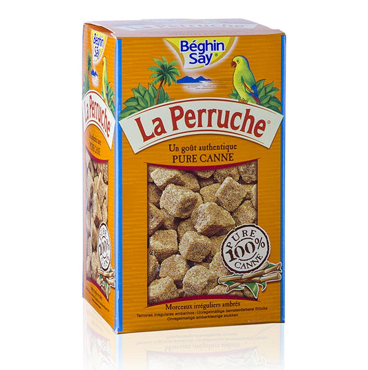 La Perruche bruine rietsuiker in blokjes van 750 g, verpakt product