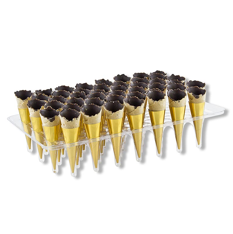 Mini-hoorntjes goud, met donkere chocolade besmeerd, ø 3x7 cm, 1,2 kg, 180 stuks