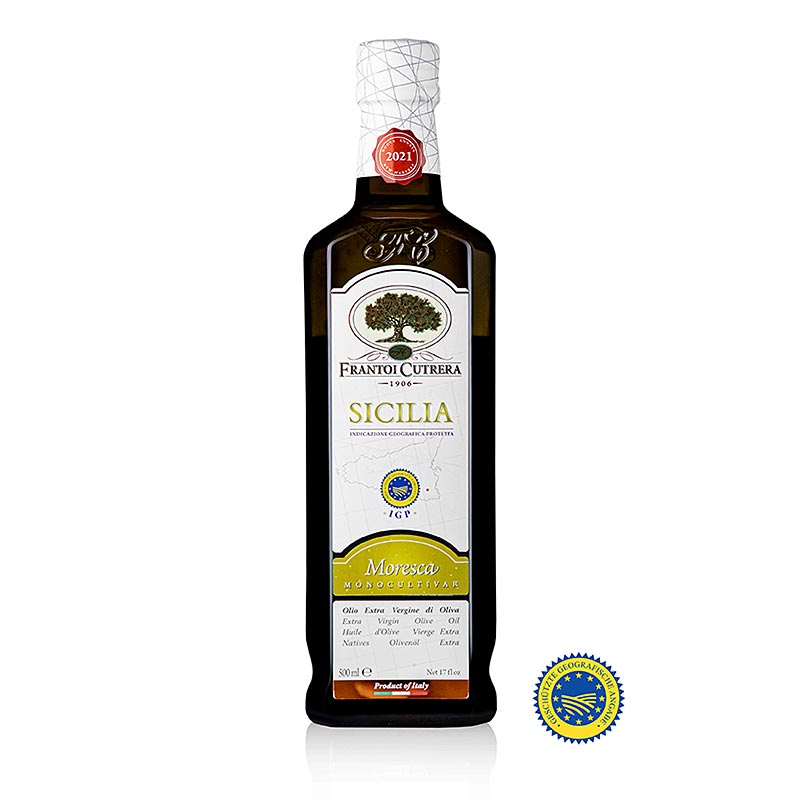 Extra vierge olijfolie van eerste persing, Frantoi Cutrera IGP/PGI, 100% Moresca, 500 ml