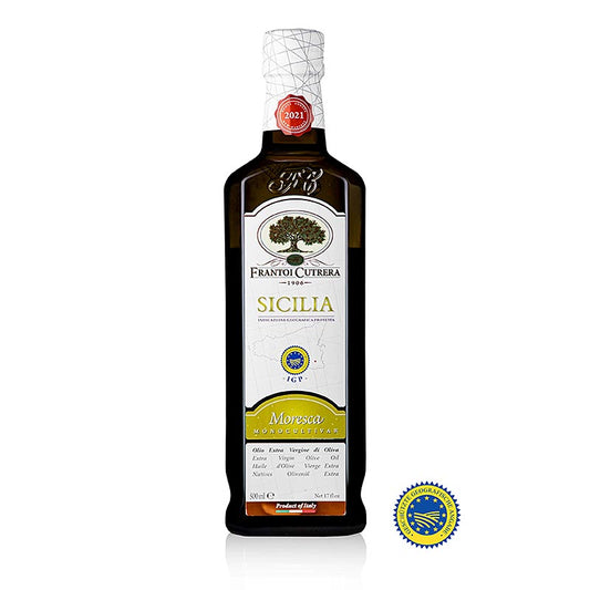 Extra vierge olijfolie van eerste persing, Frantoi Cutrera IGP/PGI, 100% Moresca, 500 ml