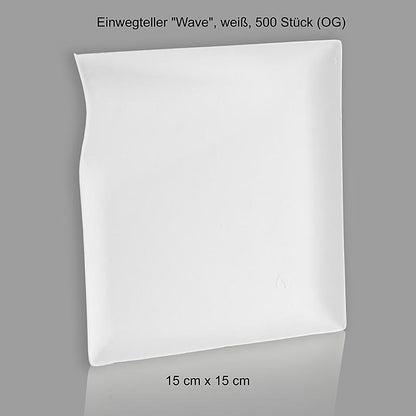 Wegwerpbordjes "Wave", van suikerrietvezels, wit, vierkant met golfrand, 15x15cm, 500 stuks