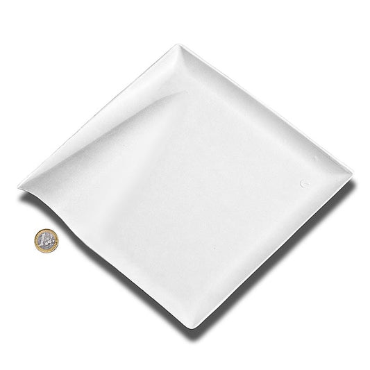 Wegwerpbordjes "Wave", van suikerrietvezels, wit, vierkant met golf, 20,5x20,5cm, 500 stuks