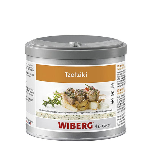 Verfrissende Wiberg Tzatziki kruidenmix voor het bereiden van 8 kg heerlijke tzatziki, in een verpakking van 300 g