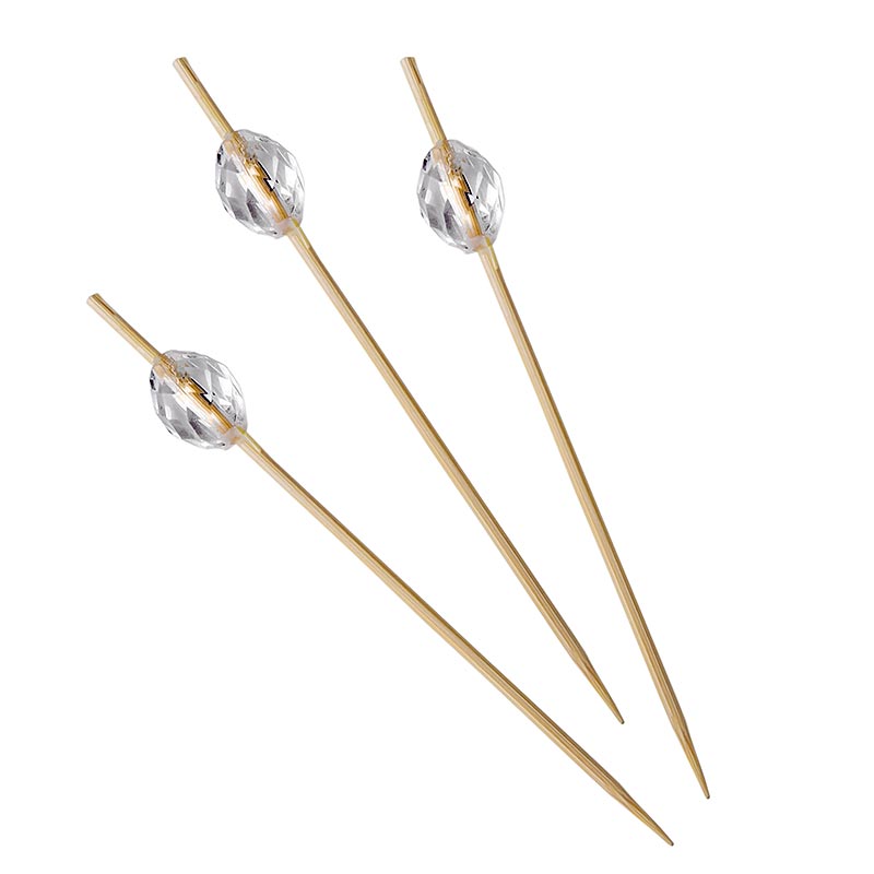 Bamboespiesjes, met transparante plastic diamant, 9 cm, 100 stuks