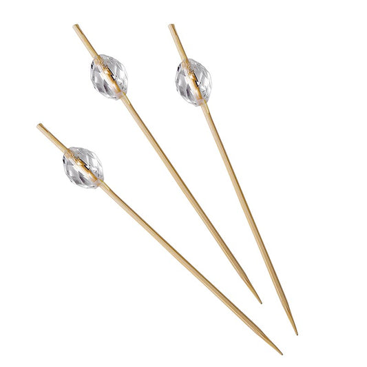 Bamboespiesjes, met transparante plastic diamant, 9 cm, 100 stuks