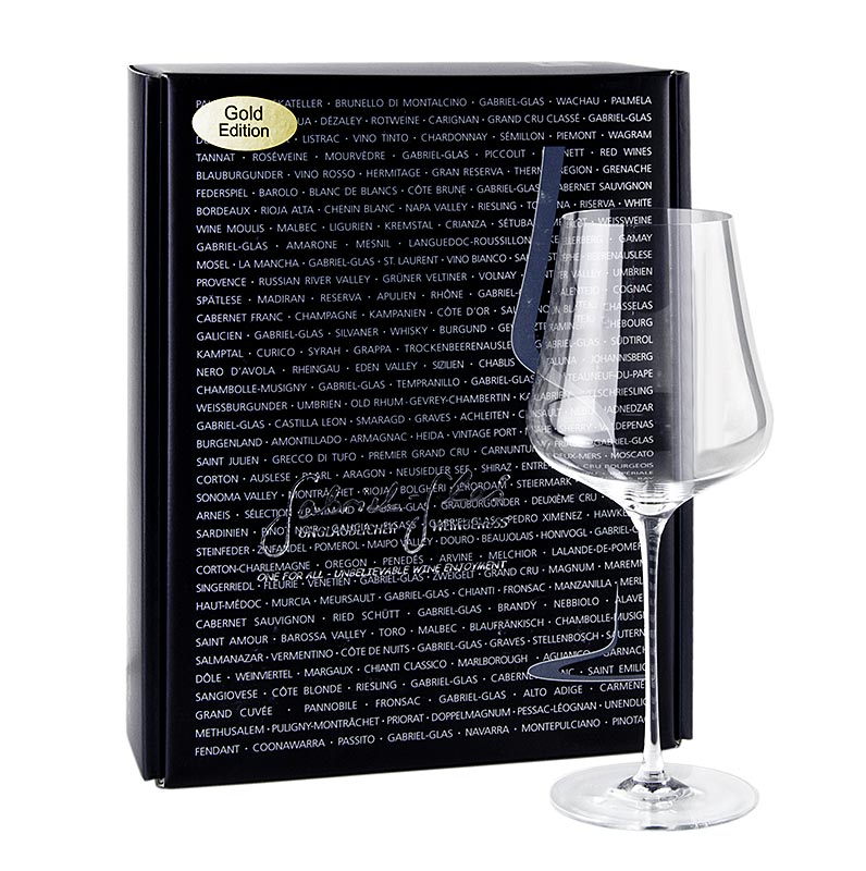 A pair of GABRIEL-GLAS© GOLD-Edition wine glasses, 510ml, handblown, in gift packaging