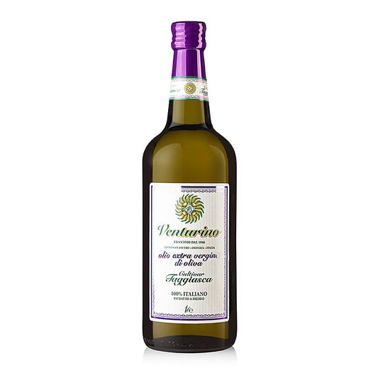 Extra vierge olijfolie van eerste persing, gemaakt van 100% Taggiasca olijven, Venturino merk, 1 liter fles, perfect voor het verrijken van salades en andere gerechten