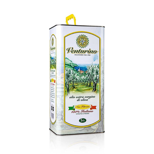Extra olijfolie van eerste persing, Venturino Mosto, gemaakt van 100% Italiaanse olijven, 5 liter fles - hoogwaardige kwaliteit olijfolie voor culinaire toepassingen