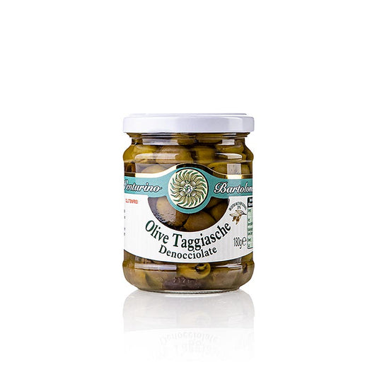 Olijvenmix, groene & zwarte Taggiasca olijven, pitloos, in olie, Venturino, 180 g - heerlijke mix van groene en zwarte Taggiasca olijven, zonder pit, ingelegd in olie, van het merk Venturino, 180 gram