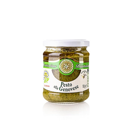 Pesto alla Genovese, basilicumsaus, Venturino, 180 g - traditionele Italiaanse saus gemaakt met verse basilicum, pijnboompitten, Parmezaanse kaas en olijfolie