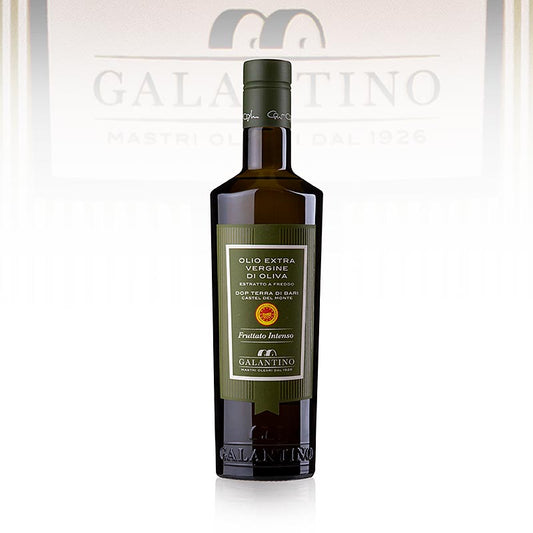 500 ml fles met Galantino Terra di Bari DOP/PDO extra vierge olijfolie, met een sterke fruitige smaak