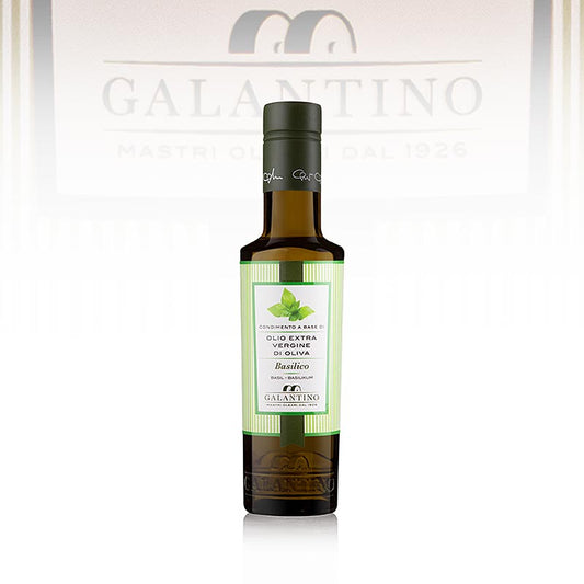 Extra vierge olijfolie van eerste persing, Galantino met basilicum - Basilicolio, 250 ml, perfect voor het verrijken van salades en pasta's
