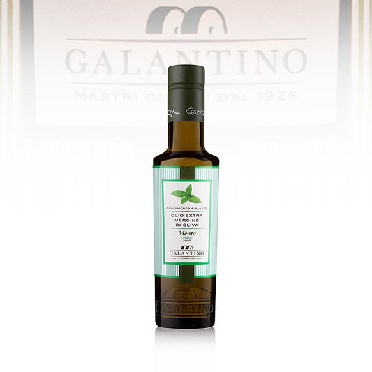 Extra vierge olijfolie van Galantino met munt - Mentolio, 250 ml, perfect voor verfrissende salades en mediterrane gerechten