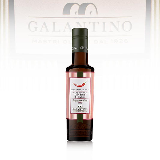 Extra vierge olijfolie van Galantino met chilipepers - Pepperolio, 250 ml, perfect voor het toevoegen van een pittige kick aan je gerechten