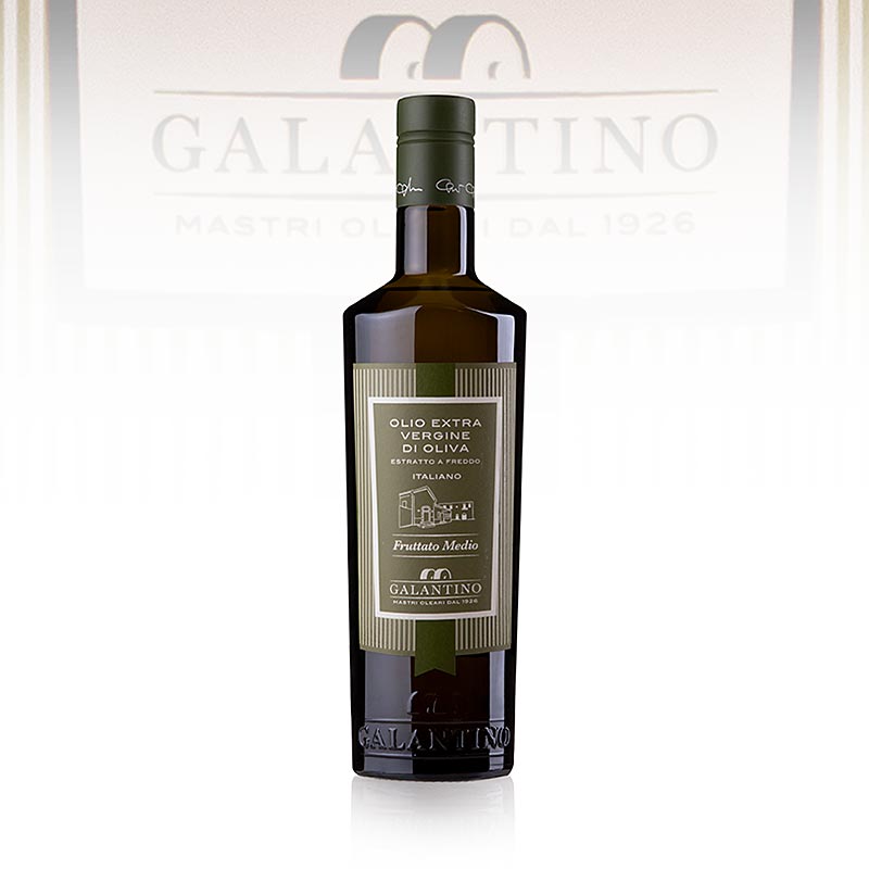 Extra vierge olijfolie van eerste persing, Galantino Il Frantoio, licht fruitig, 500 ml, perfect voor salades en bruschetta