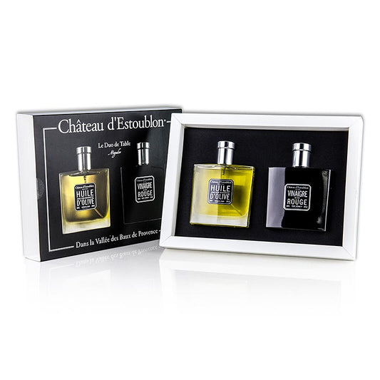 Extra vierge olijfolie & rode wijnazijn, Duo de table, Chateau d'Estoublon, 200 ml, 2 stuks - perfecte toevoeging aan elke maaltijd