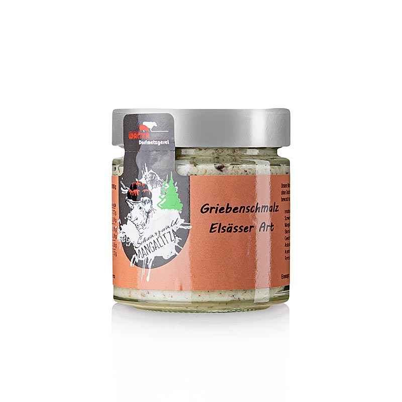 Reuzel Elzasser stijl, Mangalitza wolvarken, 140 g - Ambachtelijke reuzel met unieke smaak en romige consistentie, gemaakt van vrije uitloop Mangalitza wolvarken, een oud en origineel varkensras