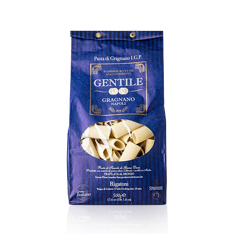500g Pastificio Gentile Gragnano IGP - Rigatoni, brons getrokken, authentieke Italiaanse pasta