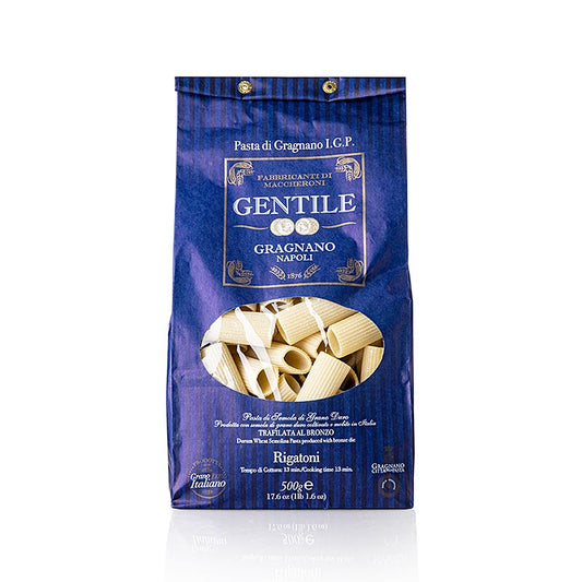 500g Pastificio Gentile Gragnano IGP - Rigatoni, brons getrokken, authentieke Italiaanse pasta