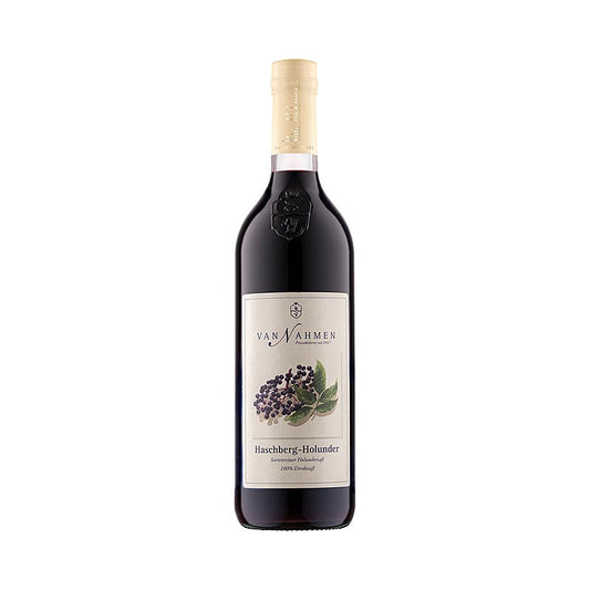 Haschberg vlierbessensap, 100% direct sap, van Nahmen, biologisch, 750 ml - Fles biologische vlierbessensap van Haschberg, puur sap van Nahmen, 750 ml